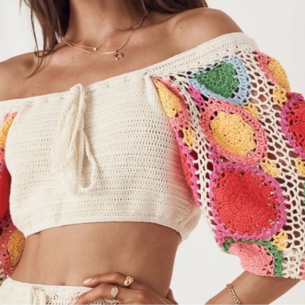 Spell & The Gypsy Collective Let the Sunshine in Crochet Top in Rainbow Sz M NWT - Picture 2 of 11